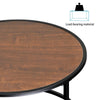 2Pcs Retro Brown Round Coffee Tables Set Sofa Side Nested End Tables Living Room