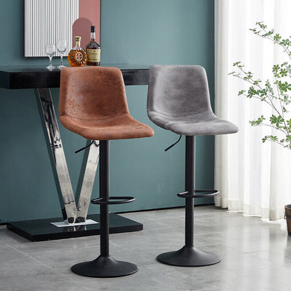 Set of 2 Barstools Gas lift Swivel Faux Leather Grey/Brown Bar Chairs New