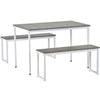 3PCS Dining Table and 2 Benches Set Kitchen Furniture Space-Saving Table Chairs