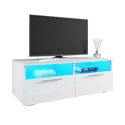 Modern TV Stand White/Black High Gloss Unit Cabinet LED RGB Lights with Drawers