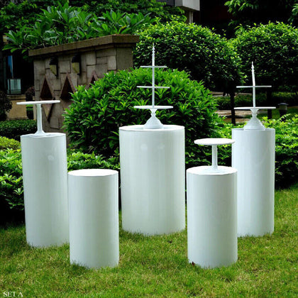 3/5X White Metal Plinth Cylinder Dessert Pedestal Wedding Flower Display Stands