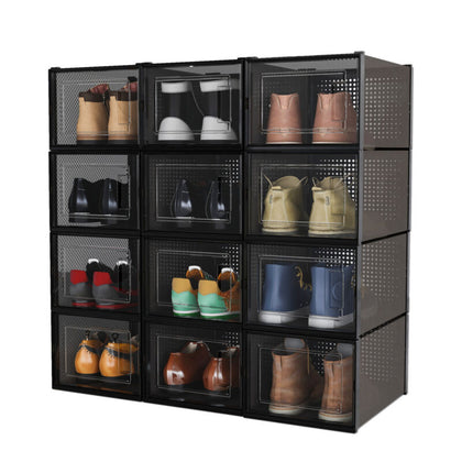 Mondeer 12 PCS Shoe Cabinet Stackable Shoe Box Organiser Size up to UK 11 Black