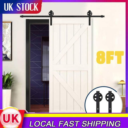 8FT Antique Interior Sliding Barn Door Hardware Wood Closet Roller Track Set