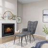 Linen Armchair with Stool Accent Tub Chair Occasional Chair Wing Back Lounge