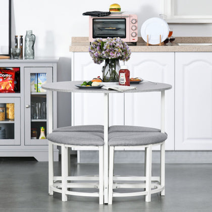 Modern Round Dining Table Set with 4 Upholstered Stools for Dining Room