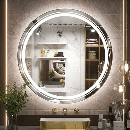 60cm Round Illuminated Bathroom Mirror Makeup Shaving Hairdressing Vanity Mirror