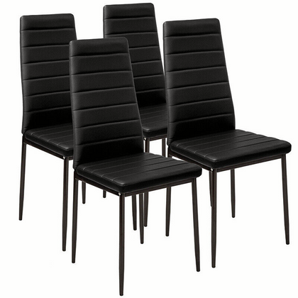 Modern Set of 4 Faux Leather Dining Chair Padded Seat Kitchen Dinning Room Black