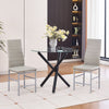 2x Grey Faux Leather Dining Chairs Round Tempered Glass Black Legs Dining Table