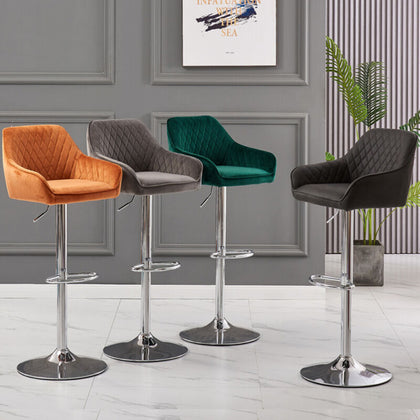 2/4 x Breakfast Bar Stools Bar Chairs Velvet Swivel Chrome Base Gas Lift Kitchen