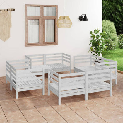 8 Piece Garden Set White Solid Pinewood N3F7