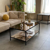 Elegant Glass Top Coffee Table Cocktail Accent Table with Marble Storage Shelf