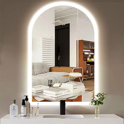 Illuminated LED Bathroom Mirror with Demister Sensor Clock Temperature Display