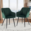 2pcs Green Velvet Dining Chairs Set Padded Seat Metal Legs Kitchen Furniture