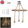 1M E27 Hemp Rope 3 Heads Vintage Hanging Pendant Ceiling Light Country Style
