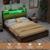 Double Size Bed Frame Metal Platform Bed w/ 4 Storage Drawers & Charging Station