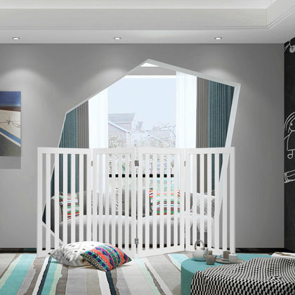 4 Panels Foldable Dog Gate Freestanding Doorway Stairs Baby Pet Safety Barrier