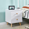 White Nightstand 2 Drawers Storage Wood Bedside Cabinet Small Side Table Bedroom