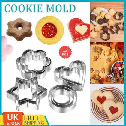 12X Cookie Cutter Mold Stainless Steel Biscuit Mould Pastry Baking Cake DIY