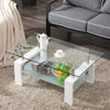 Tempered Glass Coffee Table with Shelf Rectangle White Wood Legs Livingroom