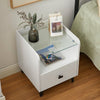 White LED Bedside Table Cabinet Nightstand Side End Table Glass Top 1 Drawer