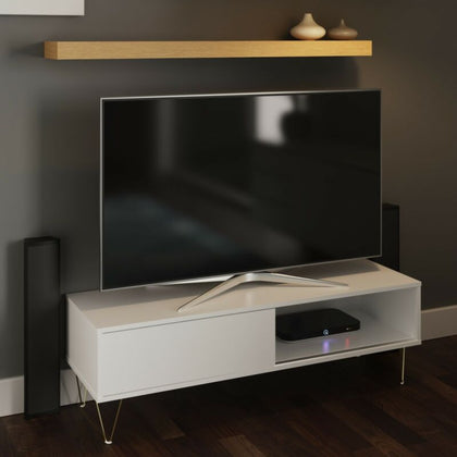 Modern TV Cabinet Stand with Sliding Door Living Room Bedroom - White