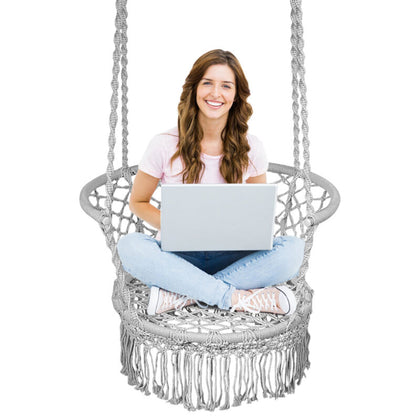 Hammock Macrame Swing Chair Home Garden Hanging Rope Seat with Tassels 160KG