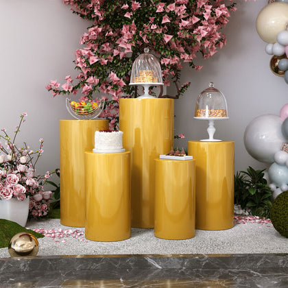 5Pcs Wedding Cylinder Pedestal Display Cake Rack Plinths Pillars Gold Art Decor