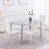 Grey Tempered Glass Dining Table&4x White Faux Leather Dining Chairs Dining Room