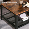 2-Tier Wooden Coffee Table Retro Industrial Style Side Desk Living Room