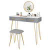 Dressing Table with Round Mirror 3 Drawers Stool Makeup Vanity Set Desk Bedroom