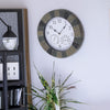 Home Garden Wall Clock with Thermomter Indoor Outdoor Arabic 34cm Slatted Effect