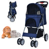 Folding Pet Stroller Portable Pet Travel Pushchair w/4 Wheels Safety Belt Holder