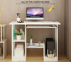 Huby Computer Desk Compact Laptop PC Study Table Keyboard Tray 4 Shelves White