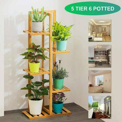 5Tier Bamboo Wood Pot Plant Stand Indoor Garden Flower Ladder Shelf Display Rack