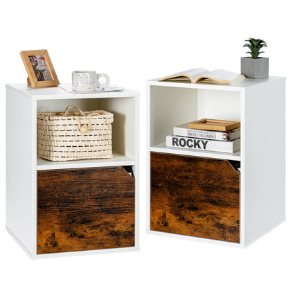 Set of 2 Nightstand Modern Sofa Side Table Bedroom End Table with Door Cabinet