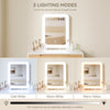 Dressing Table Vanity Set Wood Makeup Desk with 3-Mode LED Light Mirror Stool