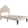 Velvet Upholstered Bed Single Size Bed 3FT with Headboard for Kids Teens Beige