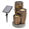 Garden Soalr Powered Water Feature Wooden Zen Barrel LED Fountain Falls Decor UK