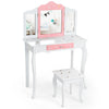 Kids Vanity Table & Stool Set Beauty Makeup Dressing Table Detachable Top Desk