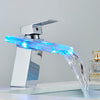 LED Waterfall Tap Bathroom Basin Taps Mixer Bath Single Lever Brass Deck Mounted