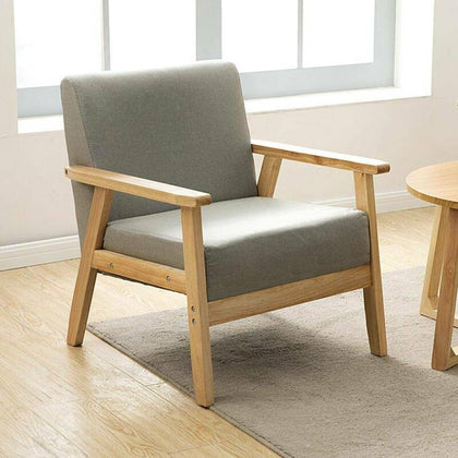Retro Single Fabric Armchair Seat Chair Accent Armchair Wood Sofa Grey UK