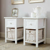2 x Wood Bedside Tables Night Stand Cabinet Storage Drawer Wicker Baskets UK