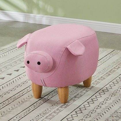 Pink Fabric Pig Animal Footstool Stools Ottomans With Wood Legs Living room Toy