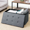 LARGE GREY FOLDING STORAGE OTTOMAN POUFFE FOOT STOOL STORAGE BOX SEAT
