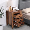 Pair Bedside Tables Tall Rustic Brown 3 Drawers Black Metal Handles Set Of 2Pcs