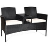 Outdoor Garden Furniture 2-Seater Rattan Chair Middle Tea Table Padded Cushions