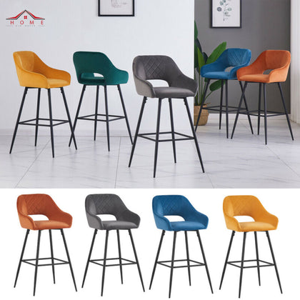 2X Bar Stools Velvet Bar Chairs Metal Legs Breakfast Bar Pub Chair Kitchen Home