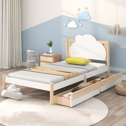 3ft Kids Single Bed 190x90cm Wooden Solid Storage Bed with Drawers Bed Frame QR