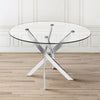 ROUND DINING TABLE -Tempered Glass Top & Chrome X Legs Dinning Table Cafe Tea UK