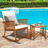 Patio Wooden Rocking Armchair Bistro Seat Home Garden Furniture Set w/ Table